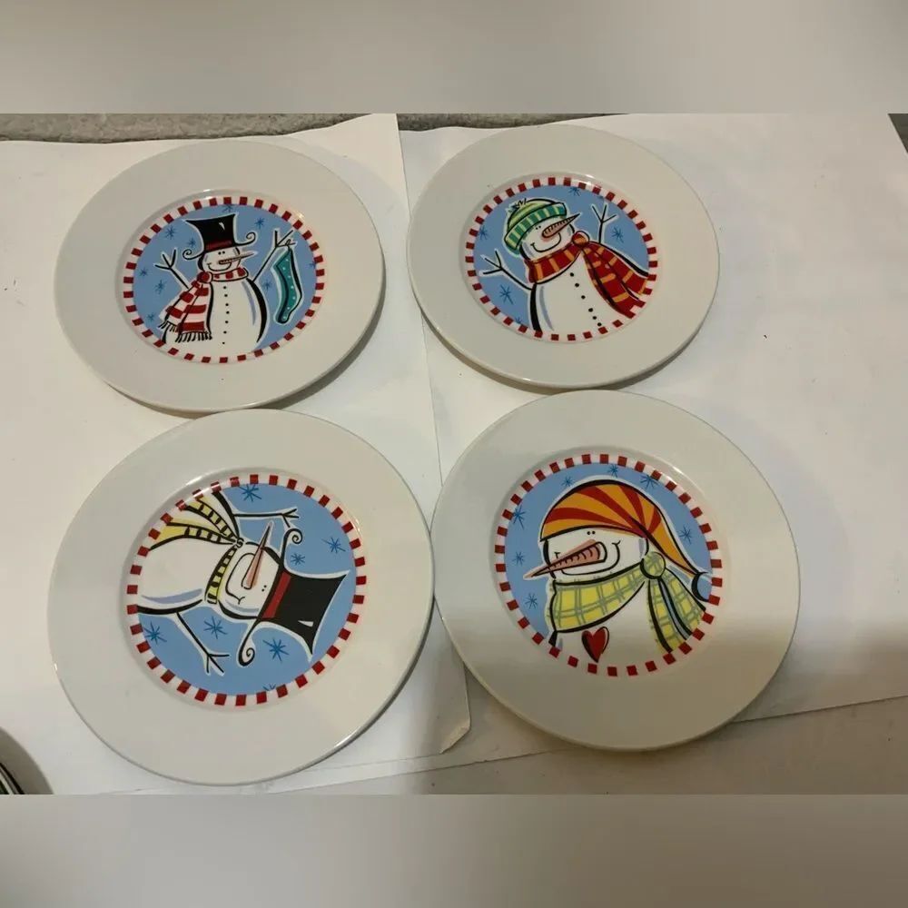 Set of 4 Kathryn Beich Dessert Plates Snowman Winter Holiday A20